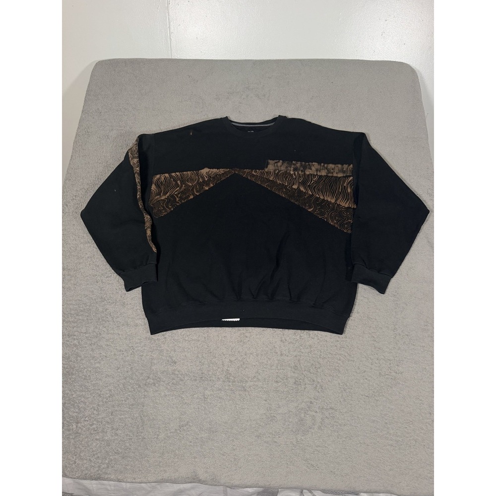 Fruit Of The Loom Sweatshirt Mens 2XL Black Bleached Crewneck Pullover Fleece